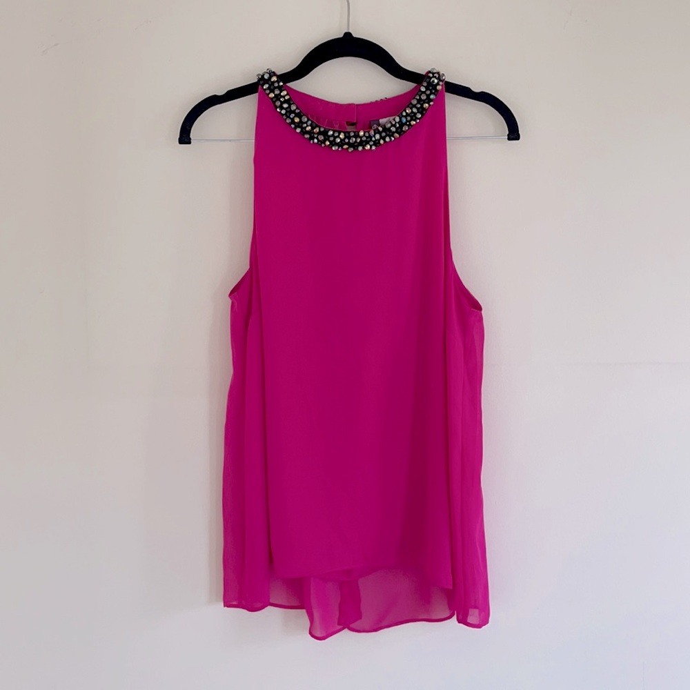 High neck beaded chiffon top